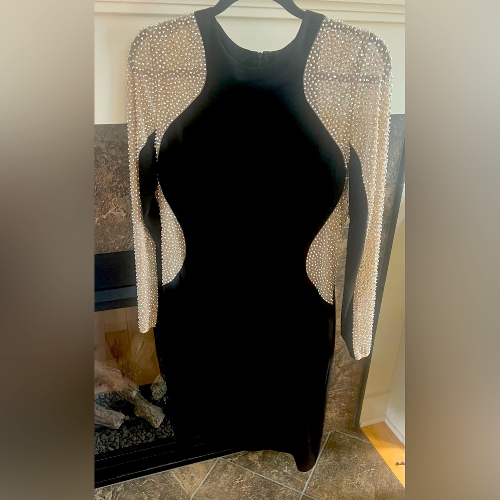 Xscape cocktail dress black and beaded